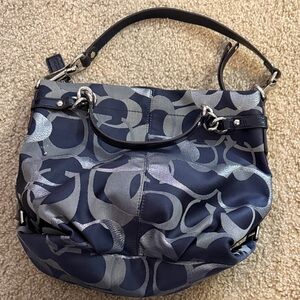 Coach Navy and Silver Signature Shoulder Hobo